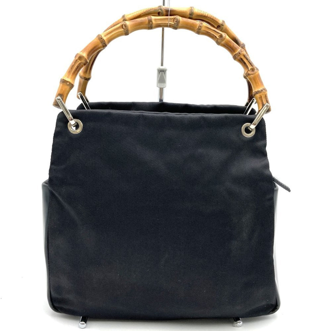 GUCCI 000-1014 Bamboo Handbag Black Nylon Women's