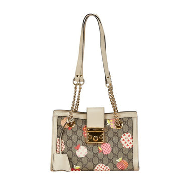 Gucci VS Small Padlock Apple Heart Print Chain Shoulder Bag 498156 Beige Black PVC Leather Women's GUCCI