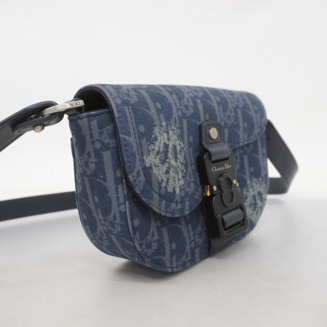 Christian Dior Shoulder Bag Tears Saddle Canvas Leather Navy Gold Men's P808641