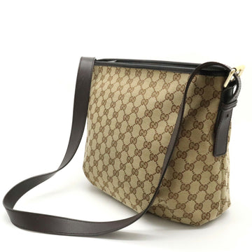 GUCCI VS Canvas Shoulder Bag Leather Khaki Beige Dark Brown 388930
