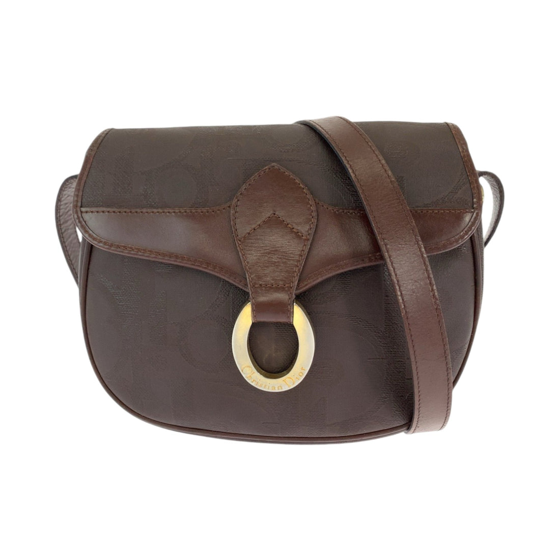 Christian Dior Dior Vintage Trotter Brown Gold Hardware Shoulder Bag Pochette Women's