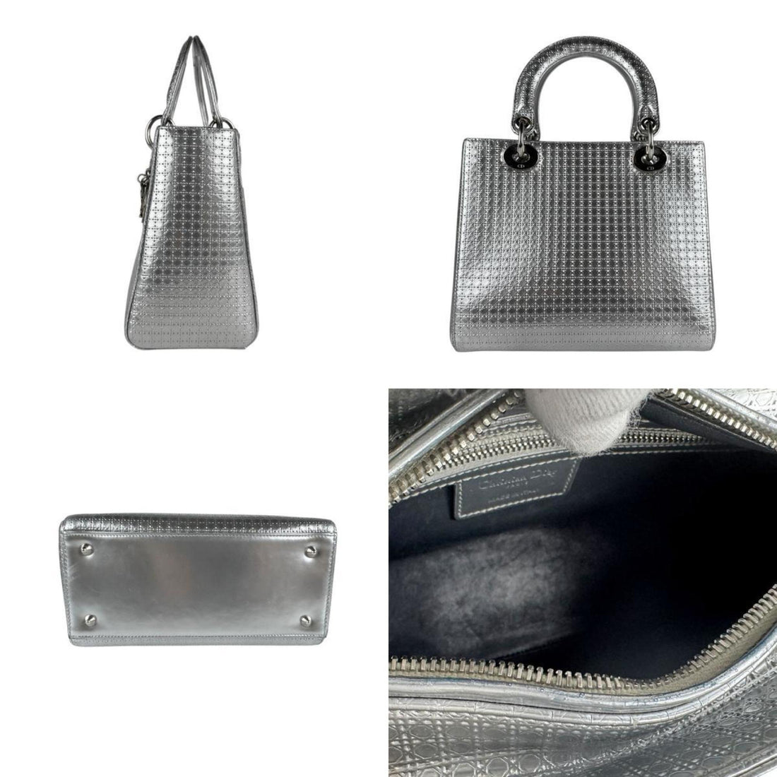 Christian Dior handbag shoulder bag Lady leather silver ladies z5218