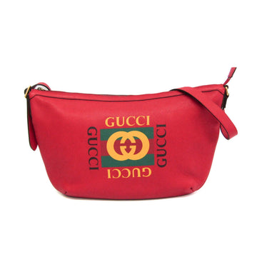 Gucci Gucci Print Half Moon Hobo Bag 523588 Women,Men Leather Shoulder Bag Red Color