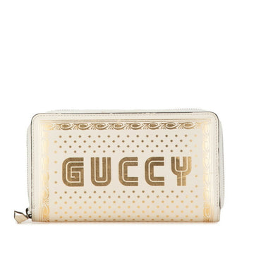 GUCCY SEGA Print Round Long Wallet 510488 Ivory White Leather Women's GUCCI