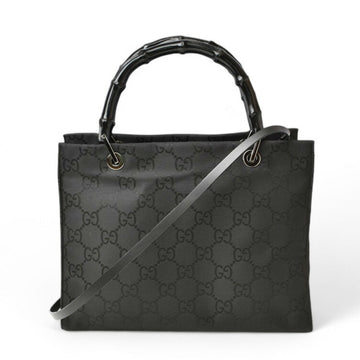 GUCCI Handbag Tote Bag Bamboo 2way Nylon Canvas VS Black 002 1016