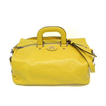 Gucci Interlocking G 587866 Men,Women Leather Boston Bag,Handbag Yellow