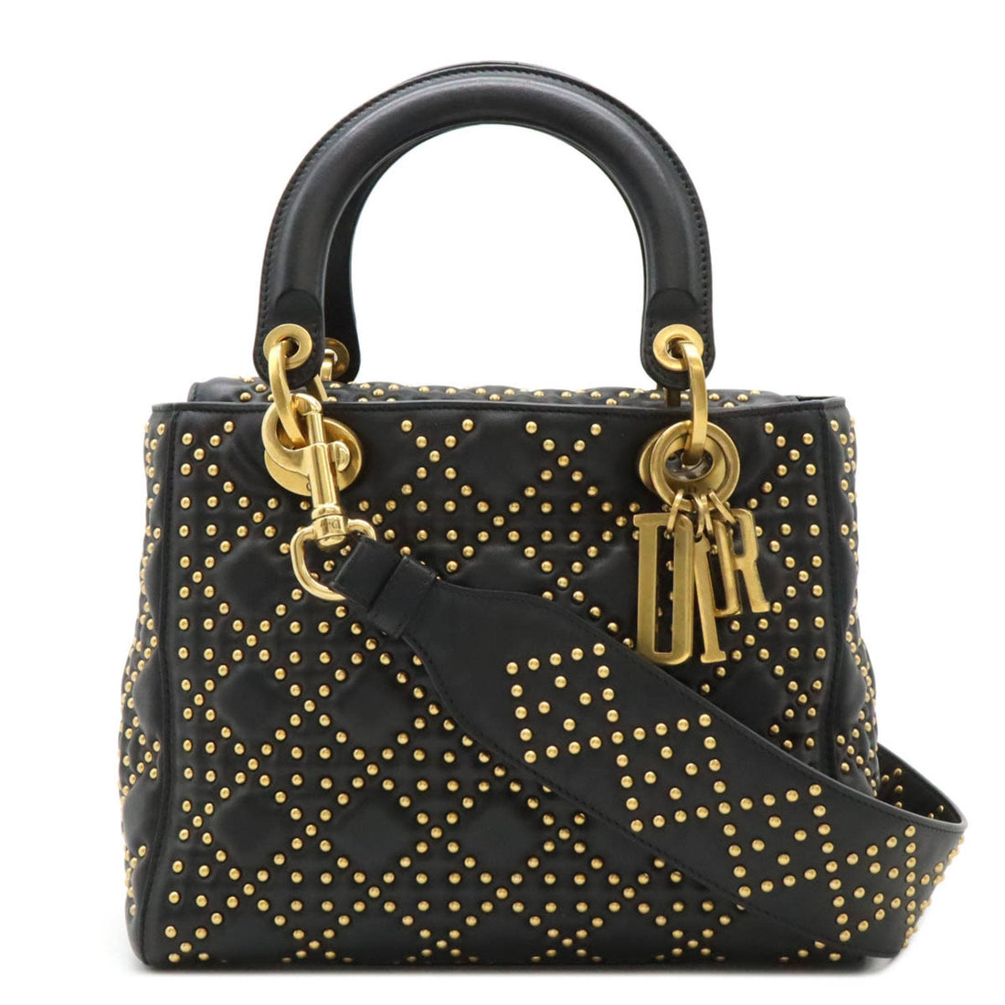 Christian Dior Lady Cannage handbag shoulder bag studs leather black