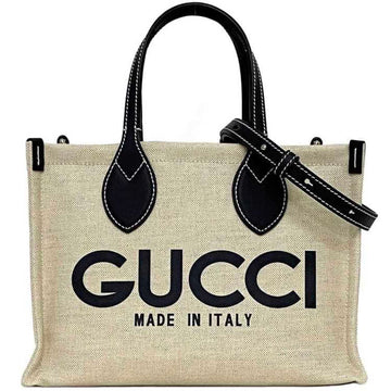Gucci 2way Print Handbag f-21784 Beige Navy 772144 Tote Bag Canvas Leather 520981 GUCCI White Shoulder