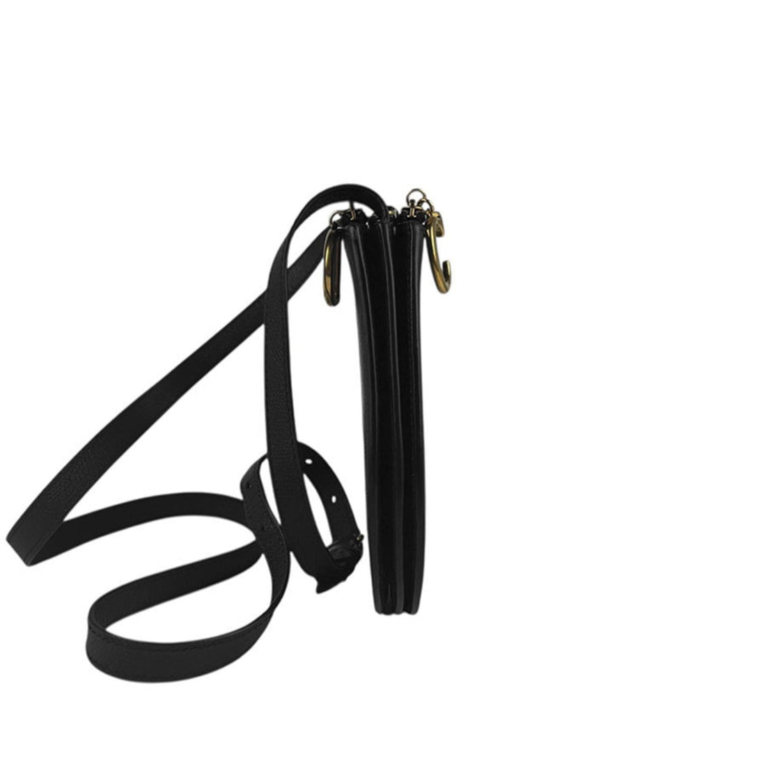 Christian Dior Shoulder Bag Saddle Leather Black Gold Women's Z5055