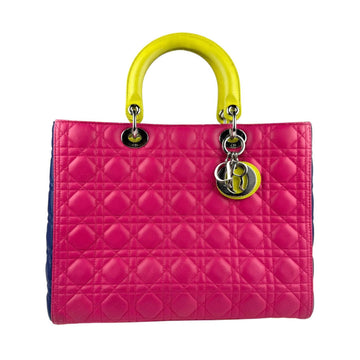 Christian Dior handbag shoulder bag Lady lambskin blue x pink yellow women's z5536