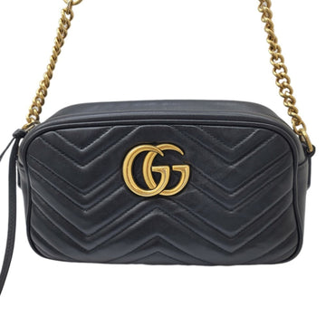 GUCCI VS Marmont Chain Shoulder Bag 447632 Leather Black Gold G Hardware Camera Women Men Unisex