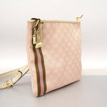 GUCCI  Sherry Line 144388 Women's VS Canvas,Leather Shoulder Bag Ivory,Pink