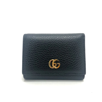GUCCI 474746 VS Marmont Compact Wallet Coin Purse Tri-fold Leather Women's Black