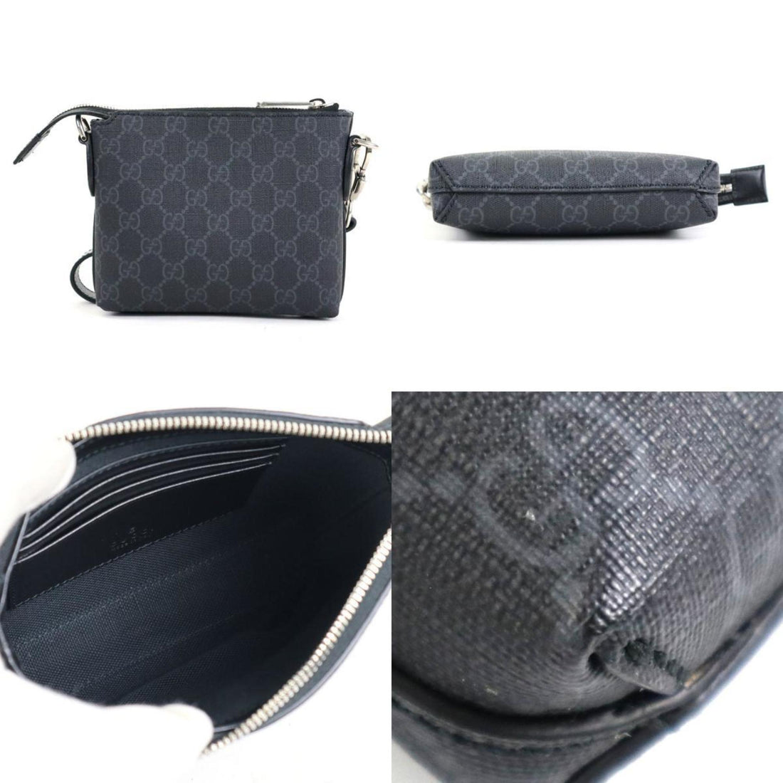 GUCCI Crossbody Shoulder Bag Pouch Interlocking G VS Supreme Canvas Dark Gray Men's 723306