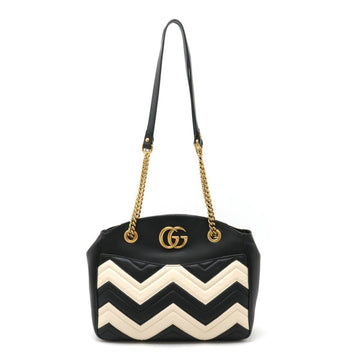 GUCCI VS Marmont quilted tote bag, chain shoulder leather, black, ivory, 443501