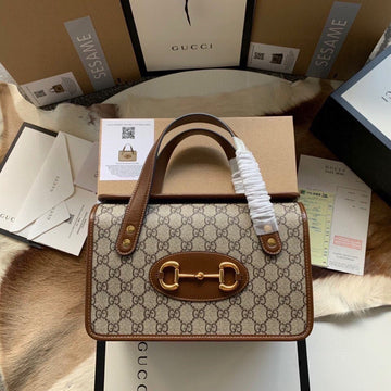 VS HORSEBIT 1955 SMALL 27 BAG IN BEIGE CANVAS AND BROWN CALFSKIN