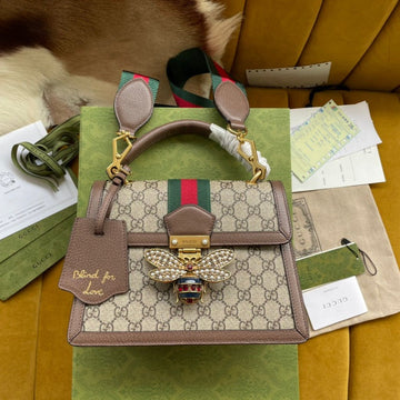 VS MINI 25 HANDBAG IN BEIGE CANVAS AND BROWN CALFSKIN