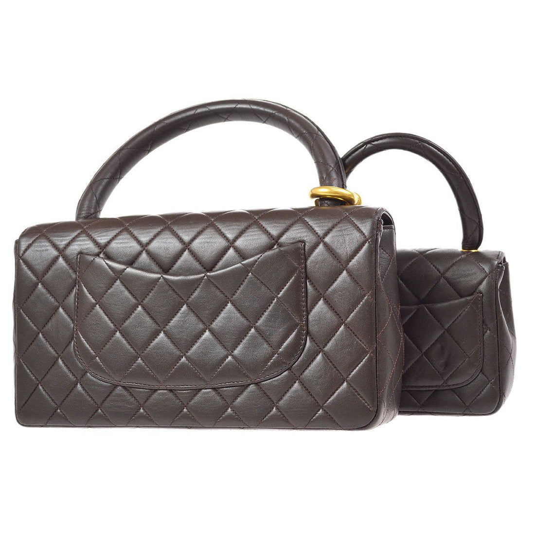 CHANEL 1994 Classic Flap Handbag Set Brown Lambskin 92075