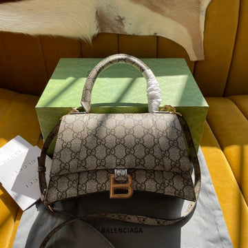 VS x BALENCIAGA HOURGLASS BAG 22 IN BEIGE EBONY MONOGRAM CANVAS GOLD HARDWARE