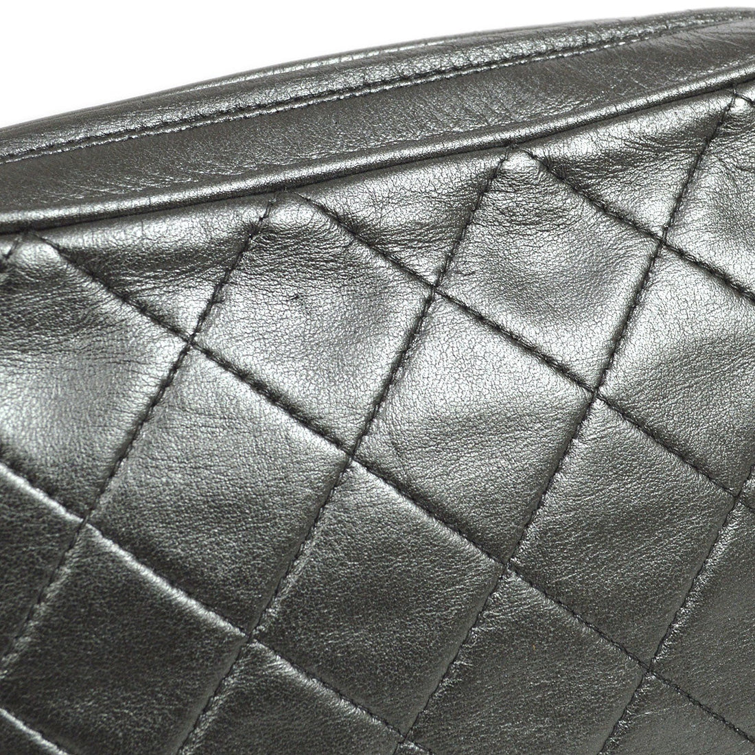 CHANEL 1991-1994 Metallic Gray Lambskin Diamond Camera Bag Mini