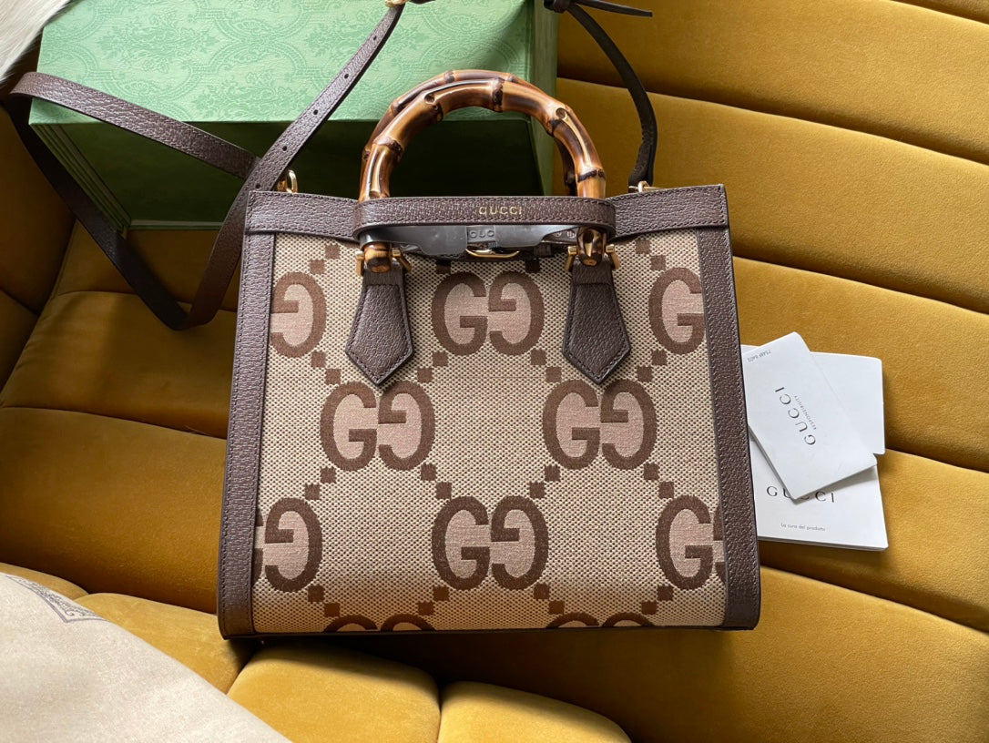 VS DIANA 27 MINI TOTE BAG IN BEIGE CANVAS AND BROWN CALFSKIN