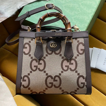 VS DIANA 27 MINI TOTE BAG IN BEIGE CANVAS AND BROWN CALFSKIN