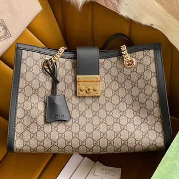 VS PADLOCK LARGE 35 SHOULDER BAG BEIGE CANVAS AND BLACK CALFSKIN