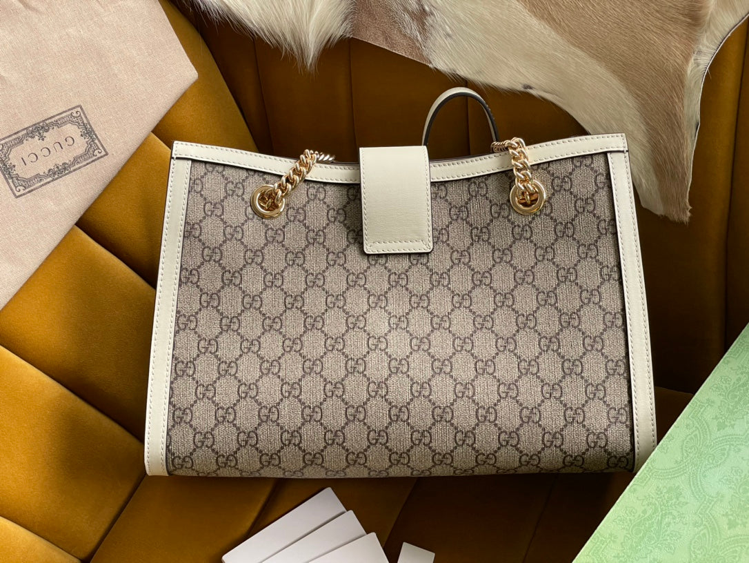 VS PADLOCK LARGE 35 SHOULDER BAG BEIGE CANVAS AND WHITE CALFSKIN