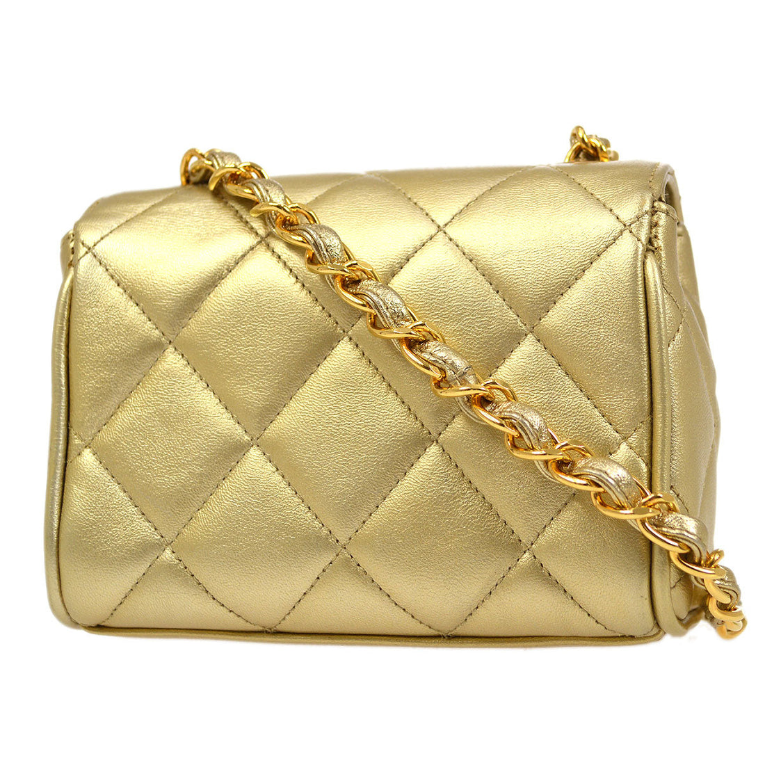 CHANEL 1994-1996 Gold Lambskin Cube Straight Flap Bag Micro