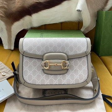VS HORSEBIT 1955 SADDLE BAG 25 IN WHITE CANVAS AND BEIGE CALFSKIN