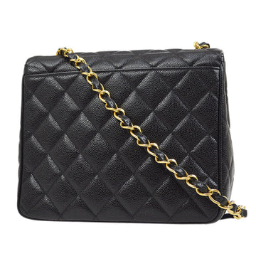 CHANEL 1994-1996 Big CC Straight Flap Bag Medium Black Caviar