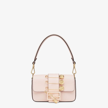 FENDI FENDACE BROOCH MINI 20 BAGUETTE BAG IN LIGHT PINK CALFSKIN