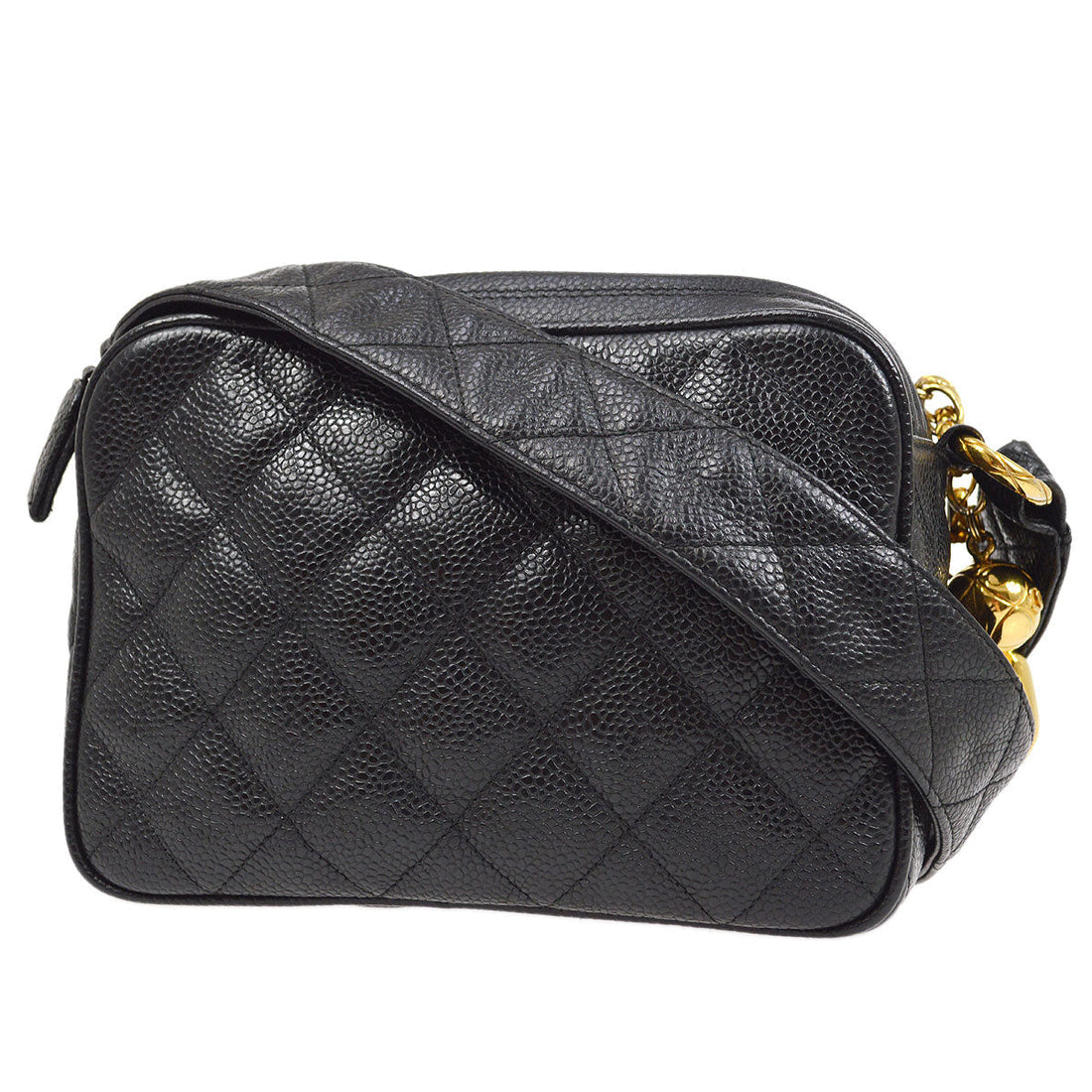 CHANEL 1991-1994 Black Caviar Diamond Camera Bag Mini