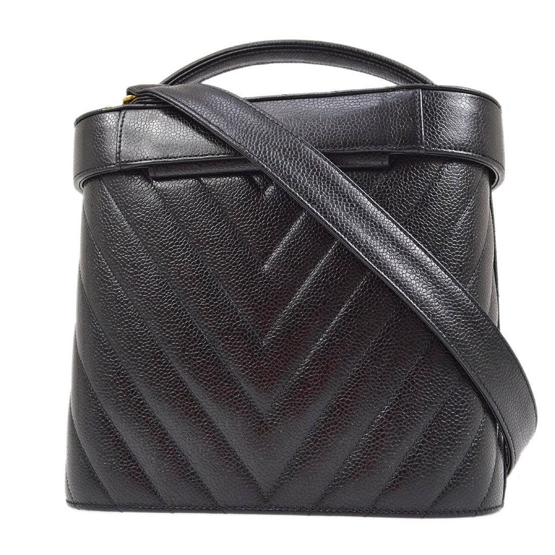 CHANEL 1996-1997 Black Caviar Chevron Vanity Handbag