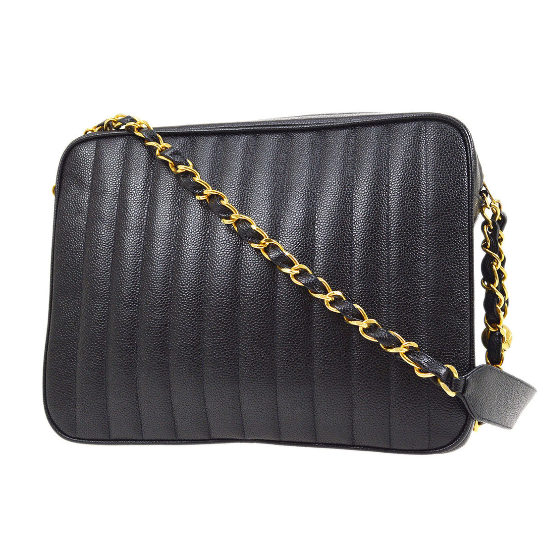 CHANEL 1994-1996 Vertical Letter Flap Jumbo Black Caviar
