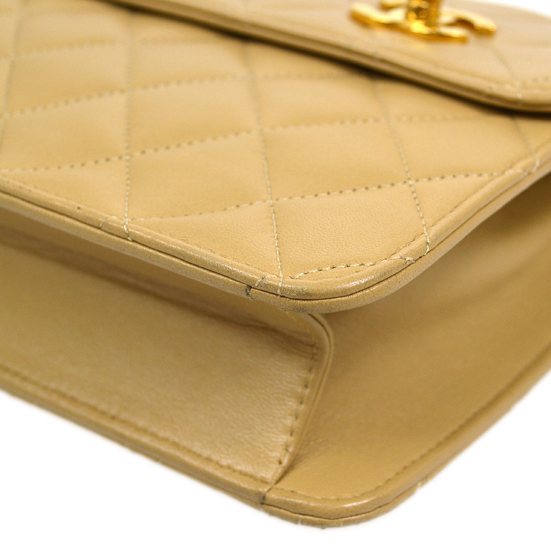 CHANEL 1989-1991 Double Turnlock Handbag Beige Lambskin