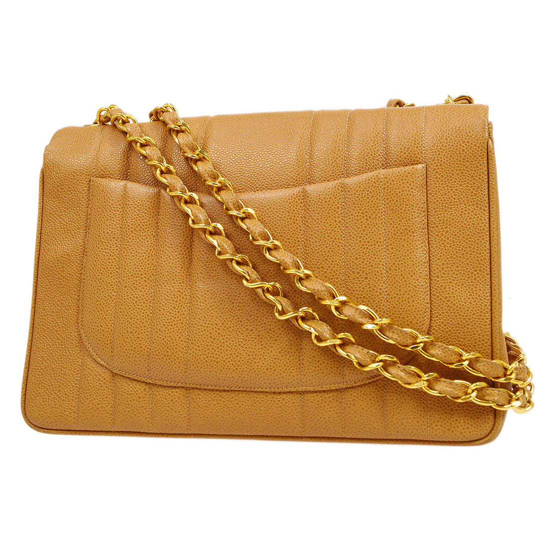 CHANEL 1994-1996 Vertical Classic Flap Jumbo Beige Caviar 53759