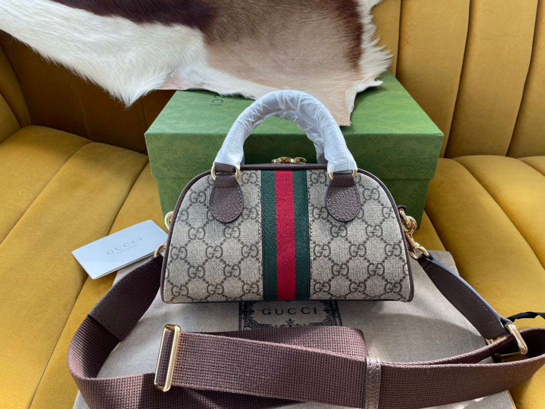OPHIDIA VS SMALL 21 SHOULDER BAG BEIGE AND EBONY SUPREME CANVAS