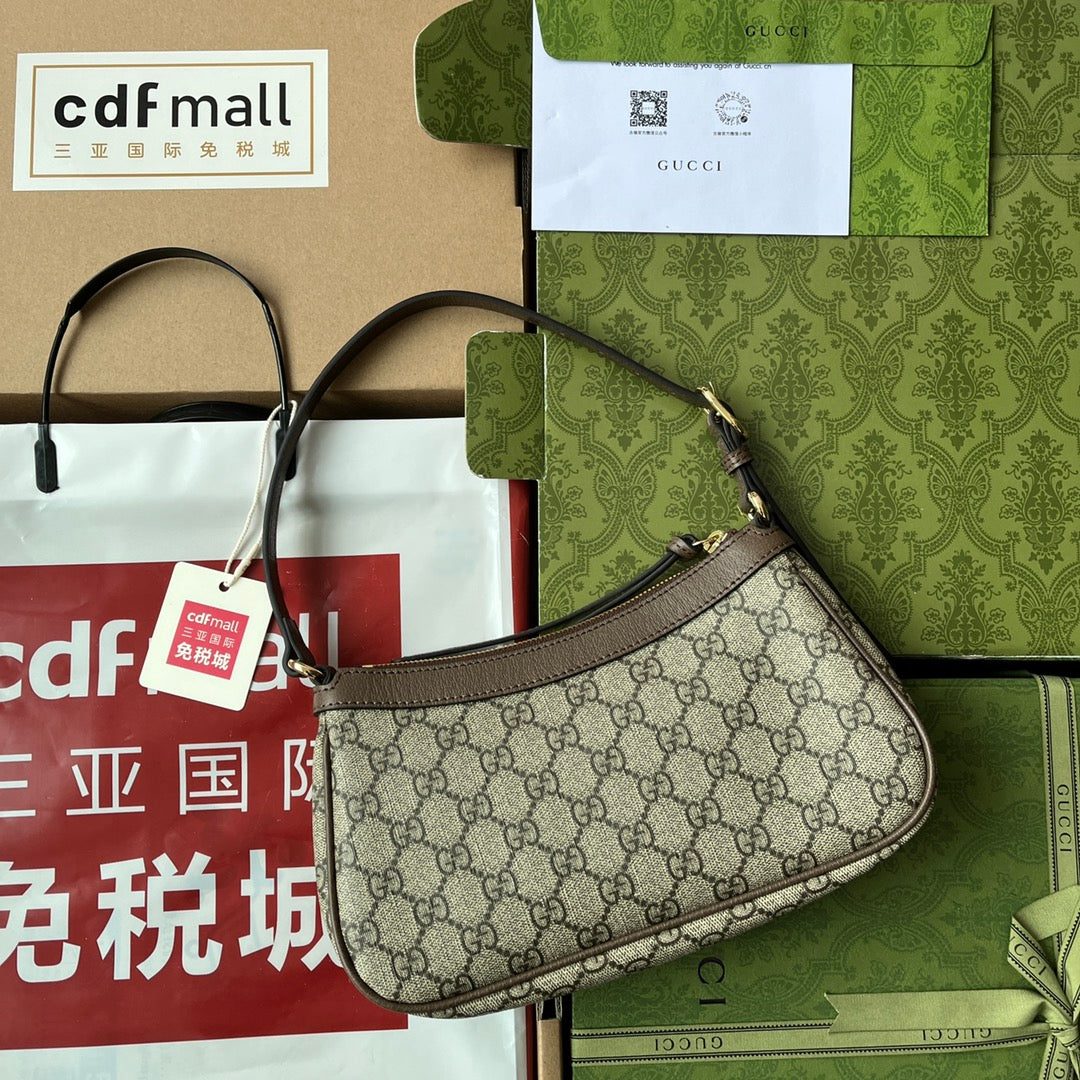 VS Ophidia Small Shoulder Bag 21cm Beige Dark Brown Canvas
