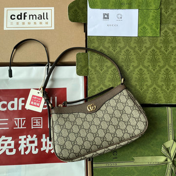 VS Ophidia Small Shoulder Bag 21cm Beige Dark Brown Canvas