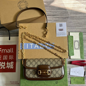 VS HORSEBIT 1955 BAG 24 IN BEIGE CANVAS AND BROWN CALFSKIN
