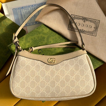 OPHIDIA VS SMALL 25 HANDBAG BEIGE AND WHITE SUPREME CANVAS