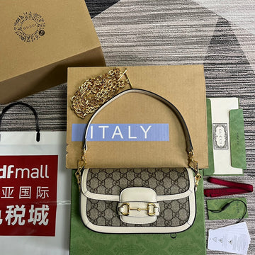 VS HORSEBIT 1955 BAG 24 IN BEIGE CANVAS AND WHITE CALFSKIN