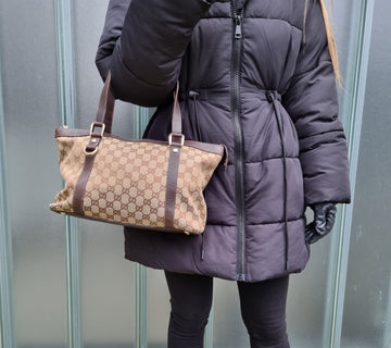 Gucci VS Beige & Dark Brown Jacquard Leather Bag
