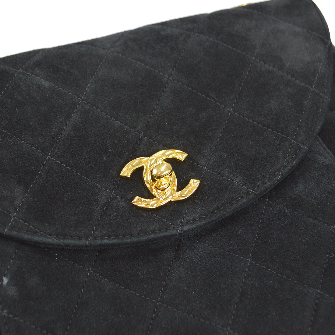 CHANEL 1991-1994 Round Flap Small Black Suede