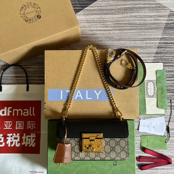 PADLOCK 22 SMALL VS BAG IN BLACK CALFSKIN AND BEIGE CANVAS