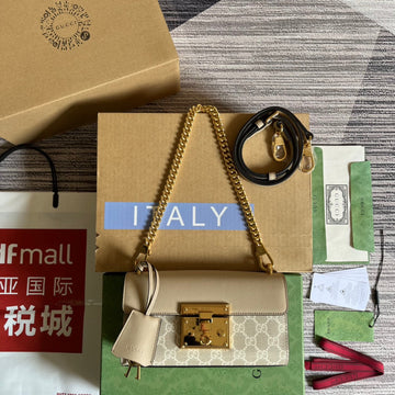 PADLOCK 22 SMALL VS SHOULDER BAG IN BEIGE CALFSKIN AND CANVAS