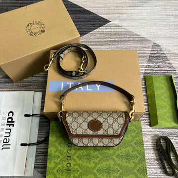 VS MINI 13 HANDBAG IN BEIGE CANVAS AND BROWN CALFSKIN