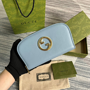 VS BLONDIE 21 FULL ZIP WALLET IN BLUE PASTEL CALFSKIN