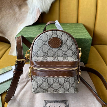 VS MULTI-FUNCTION MINI 19 BACKPACK IN BEIGE AND BROWN CANVAS